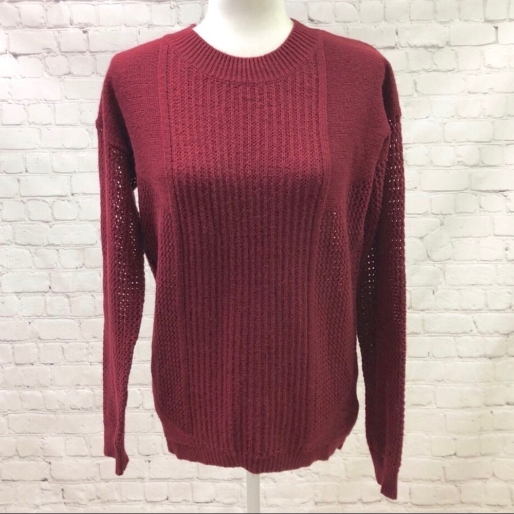 Love Token Women’s Skylar Knit Sweater Burgundy Size Large Long Sleeve Crewneck - Picture 2 of 6